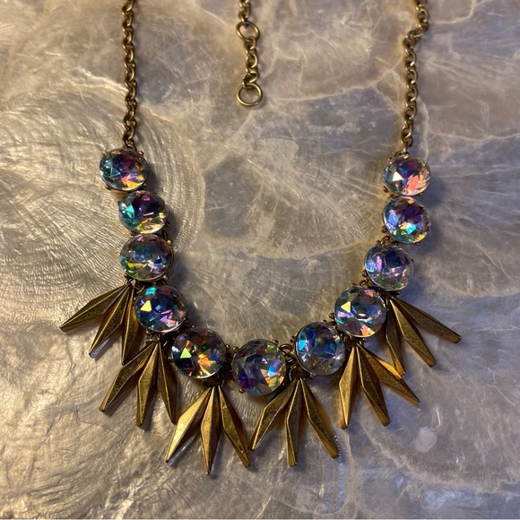 J. Crew Signed AB Rhinestone Iridescent Statement Necklace - Picture 3 of 6